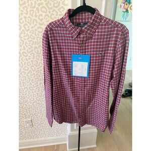 Vineyard Vines Men's Red Velvet Classic Fit Flannel Check Whale Shirt Size M